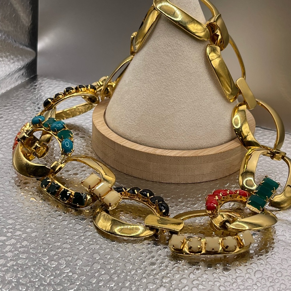 Kate Spade RARE stunning gold link necklace with colored stones - Picture 7 of 11